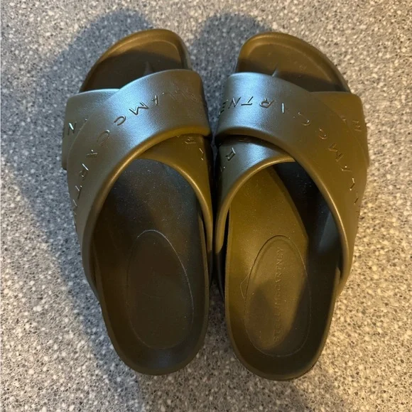 Stella McCartney Army Green Sandals with Crossover Straps Sz 37 - Picture 3 of 5